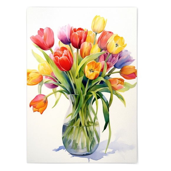 Watercolor Tulips Wall Art Illustration Print Poster Unframed - Picture 2 of 5